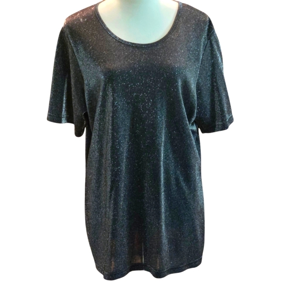 Avenue Charcoal Gray Metallic Glitter Top Short Sleeve Women's Size 18/20